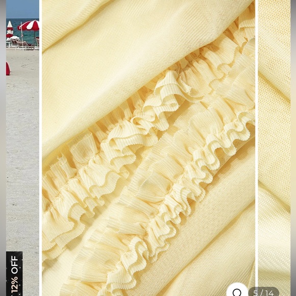 NWT Yellow Ruffle Trim Ruched Cut Out Maxi Dress - Picture 5 of 10